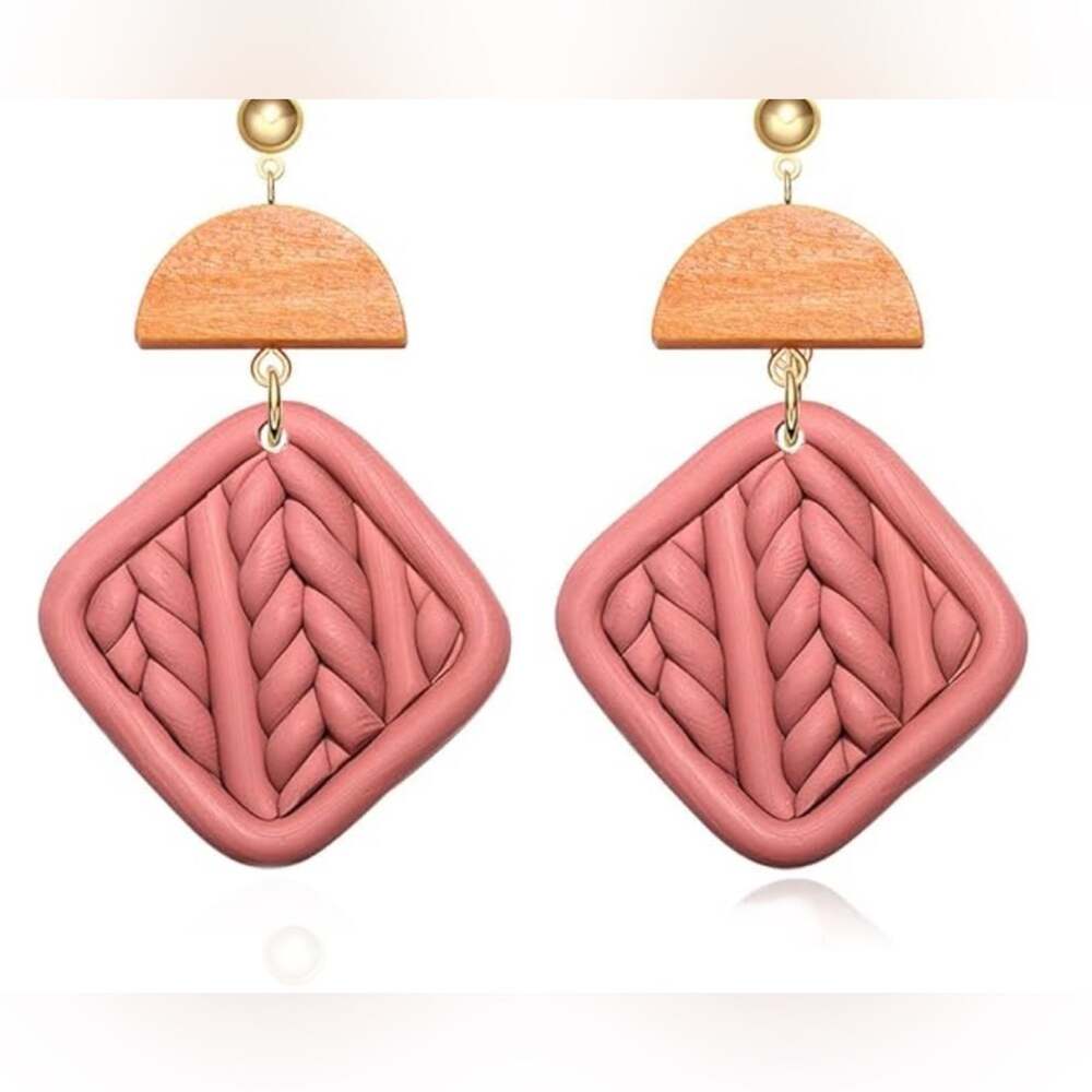 Polymer Clay with Wood Drop Earrings